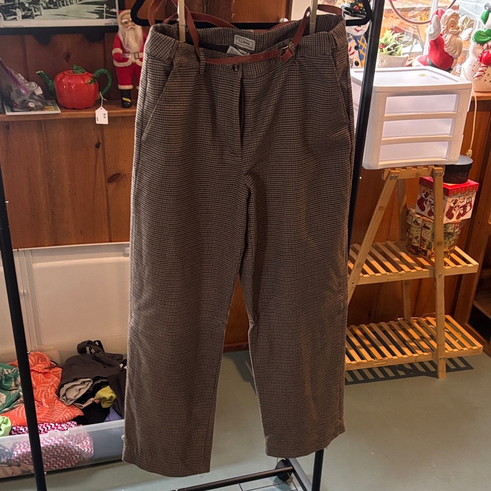 L.L. Bean Tan Checkered Dress Pants